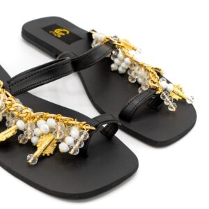 Sandales Noires Perles & Poids