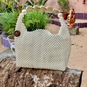 Sac Perlé blanc anses dorées